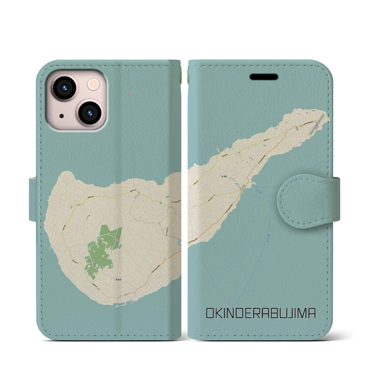 【沖永良部島(鹿児島県)】地図柄iPhoneケース(手帳タイプ)ナチュラル・iPhone 13 mini 用