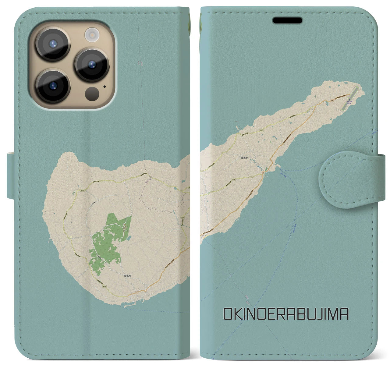 【沖永良部島(鹿児島県)】地図柄iPhoneケース(手帳タイプ)ナチュラル・iPhone 14 Pro Max 用
