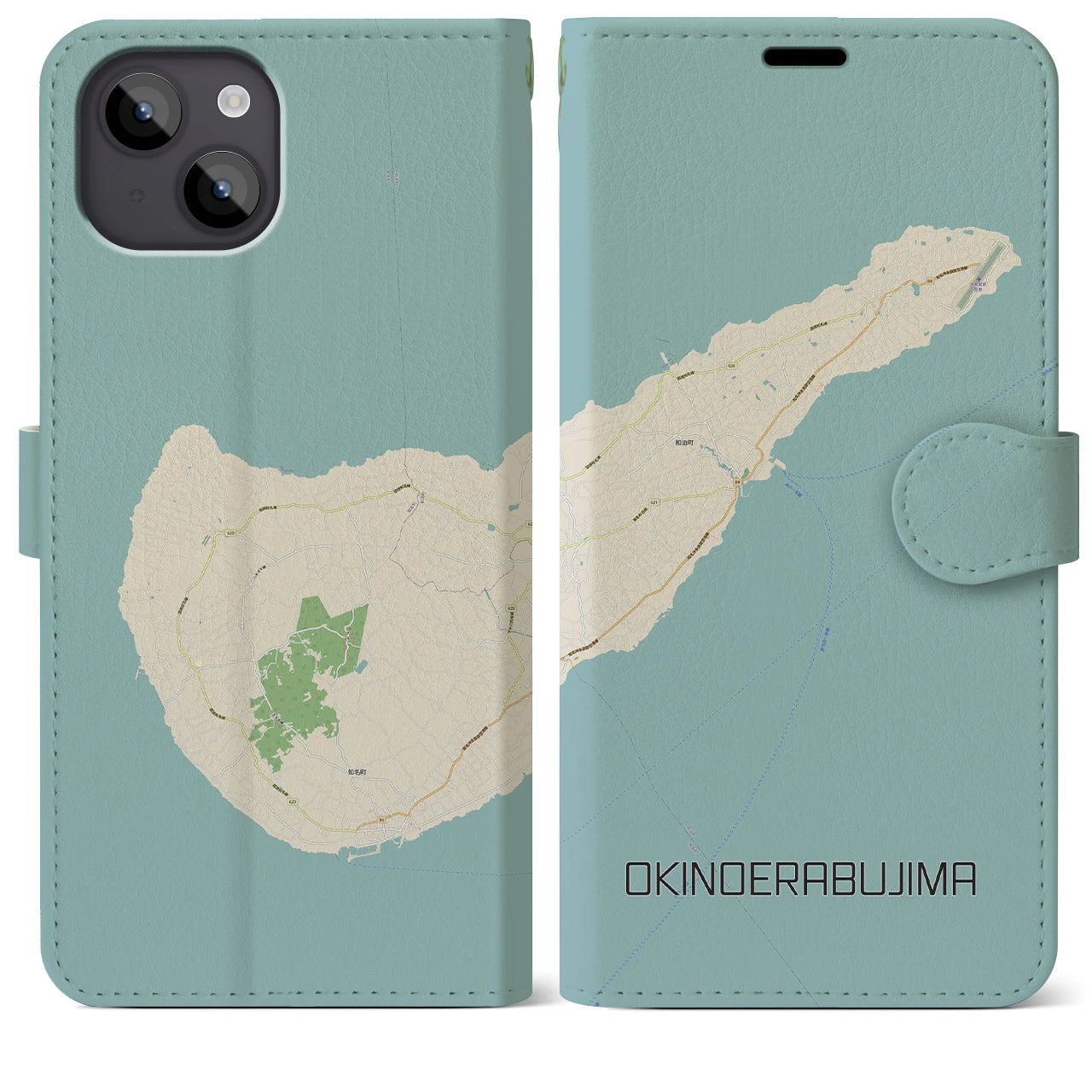 【沖永良部島(鹿児島県)】地図柄iPhoneケース(手帳タイプ)ナチュラル・iPhone 14 Plus 用