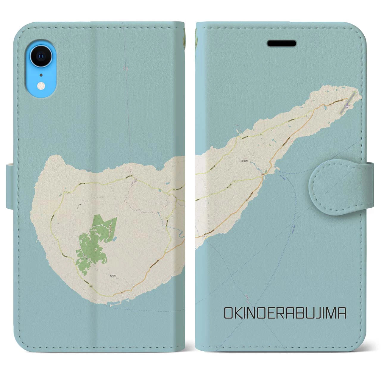 【沖永良部島(鹿児島県)】地図柄iPhoneケース(手帳タイプ)ナチュラル・iPhone XR 用