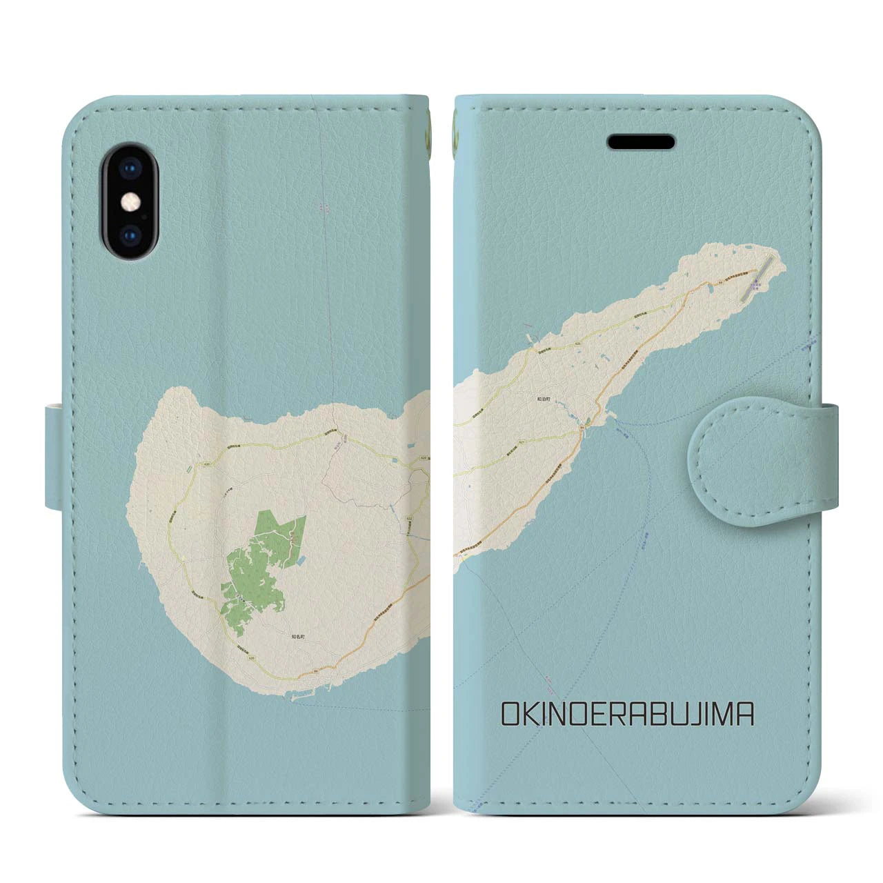 【沖永良部島(鹿児島県)】地図柄iPhoneケース(手帳タイプ)ナチュラル・iPhone XS / X 用