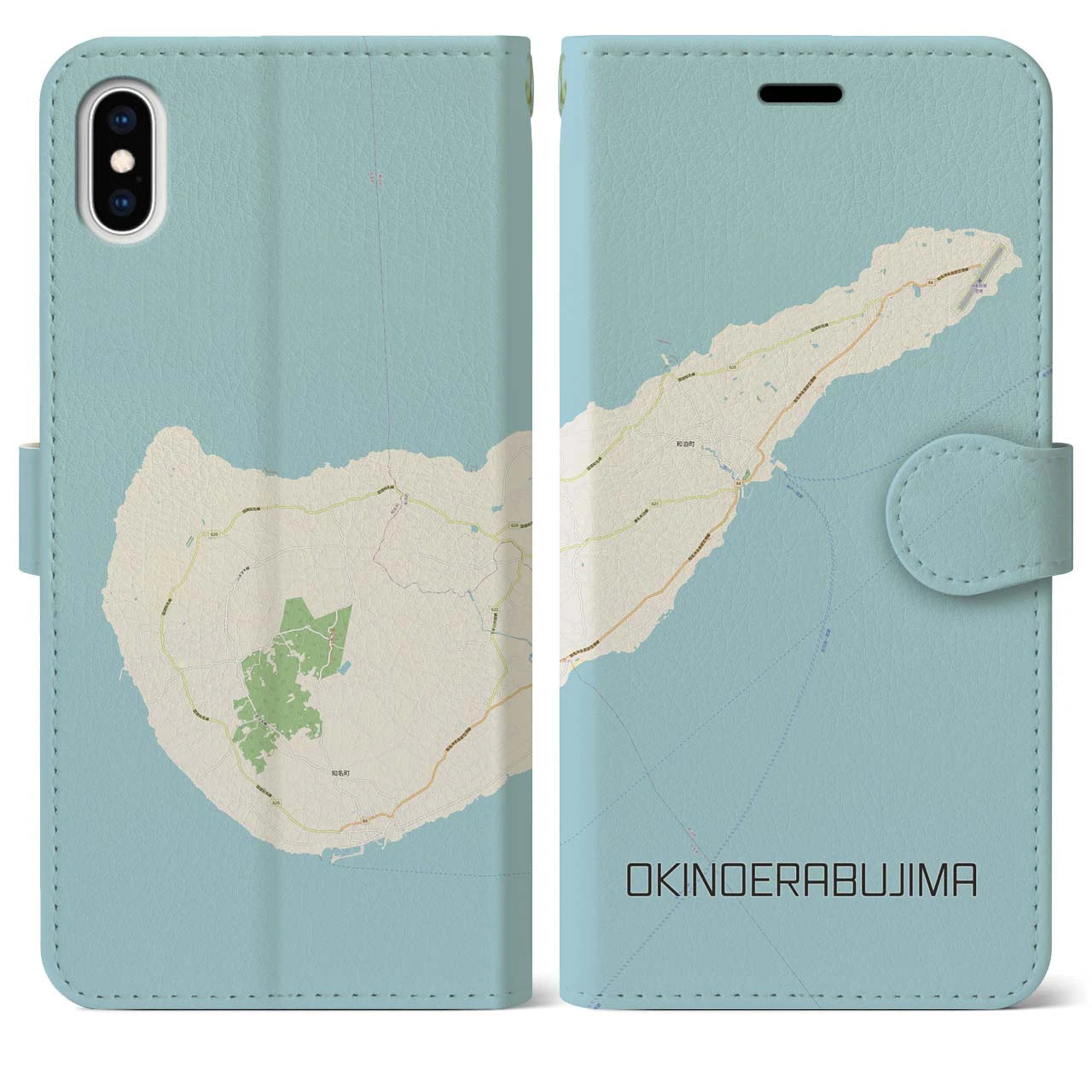 【沖永良部島(鹿児島県)】地図柄iPhoneケース(手帳タイプ)ナチュラル・iPhone XS Max 用