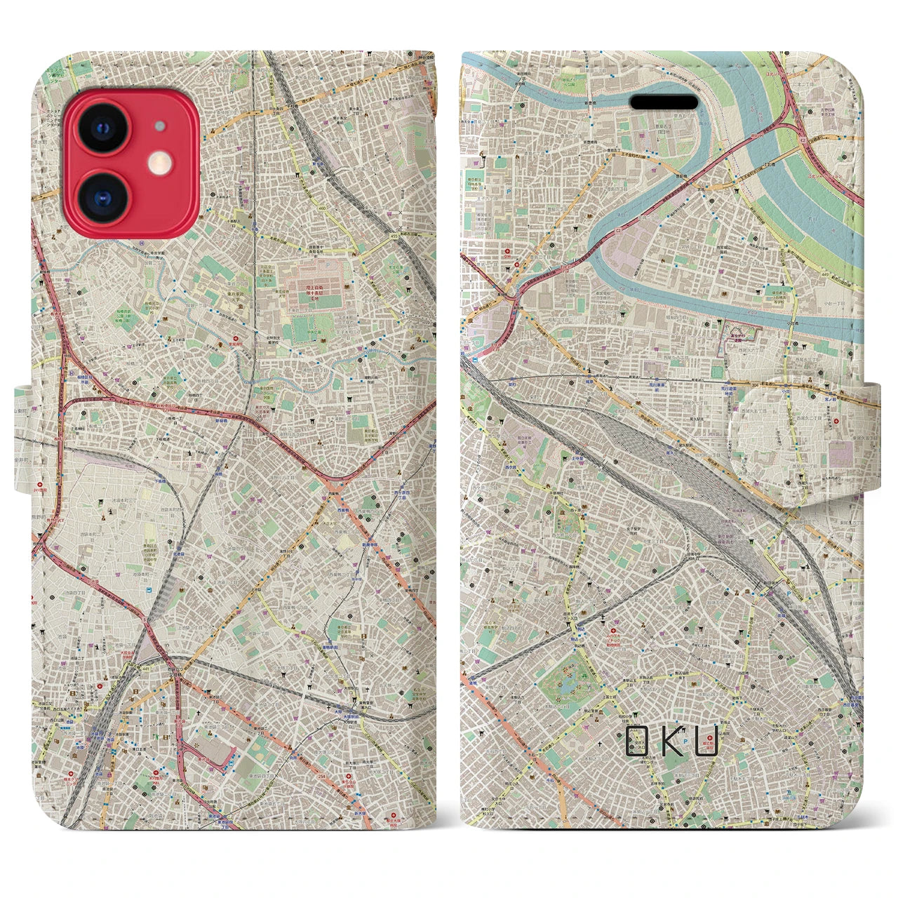 【尾久(東京都)】地図柄iPhoneケース(手帳タイプ)ナチュラル・iPhone 11 用