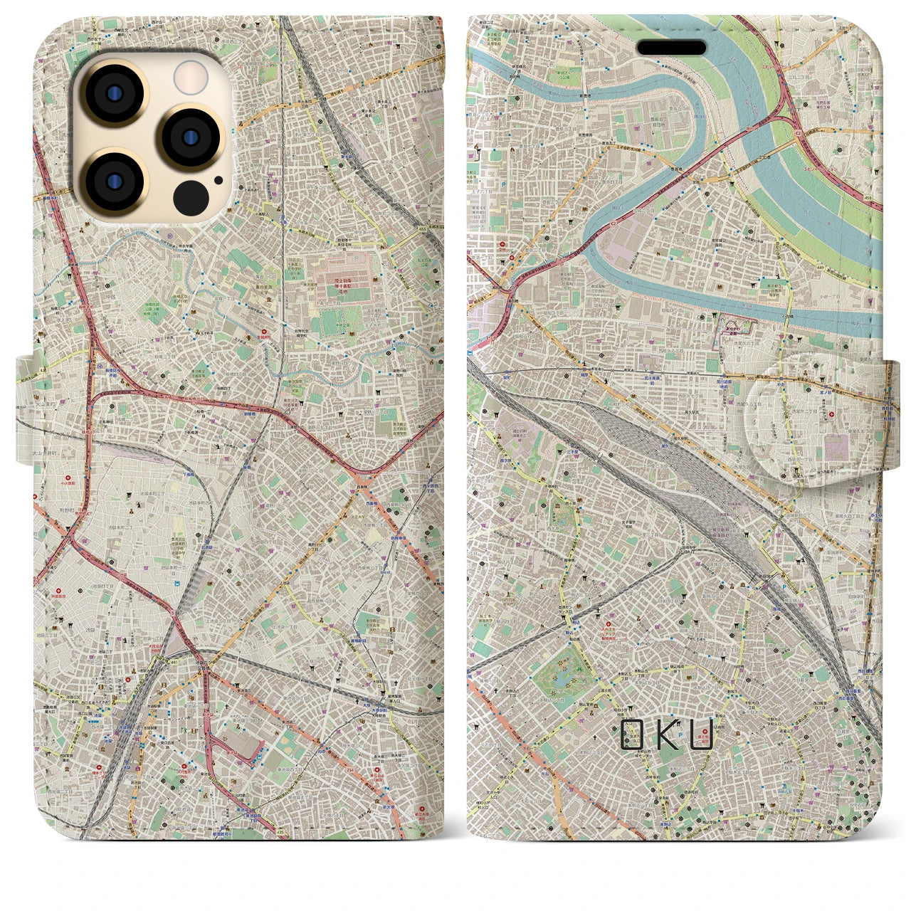 【尾久(東京都)】地図柄iPhoneケース(手帳タイプ)ナチュラル・iPhone 12 Pro Max 用