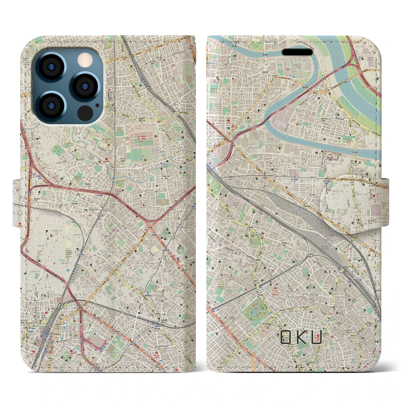 【尾久(東京都)】地図柄iPhoneケース(手帳タイプ)ナチュラル・iPhone 12 / 12 Pro 用