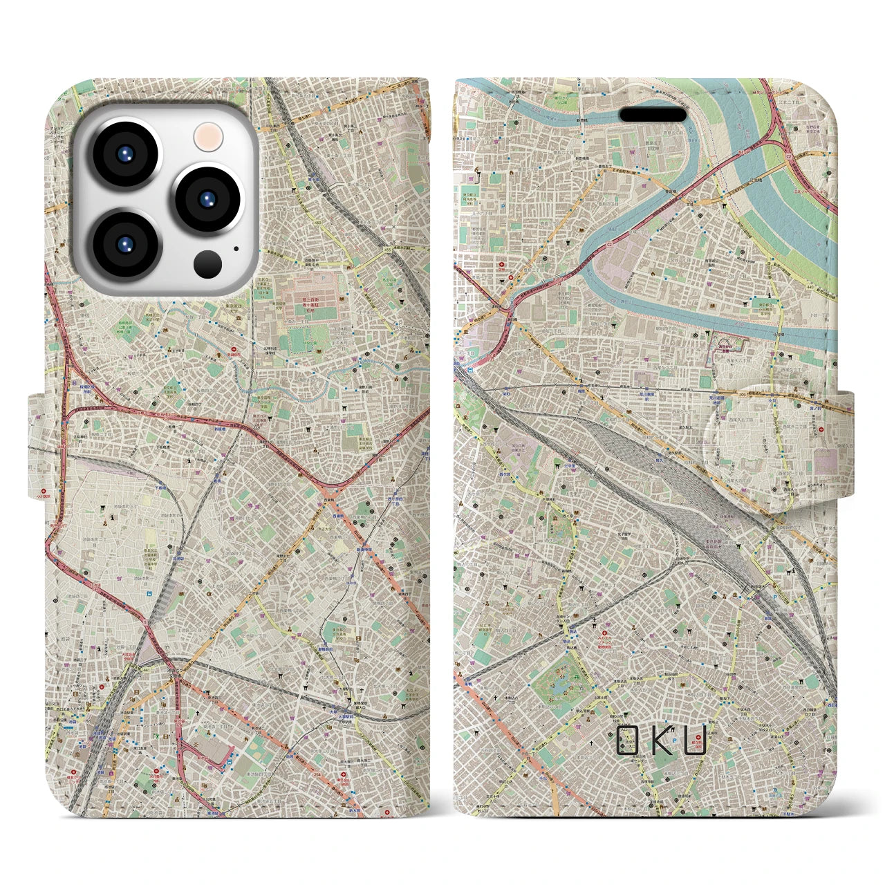 【尾久(東京都)】地図柄iPhoneケース(手帳タイプ)ナチュラル・iPhone 13 Pro 用