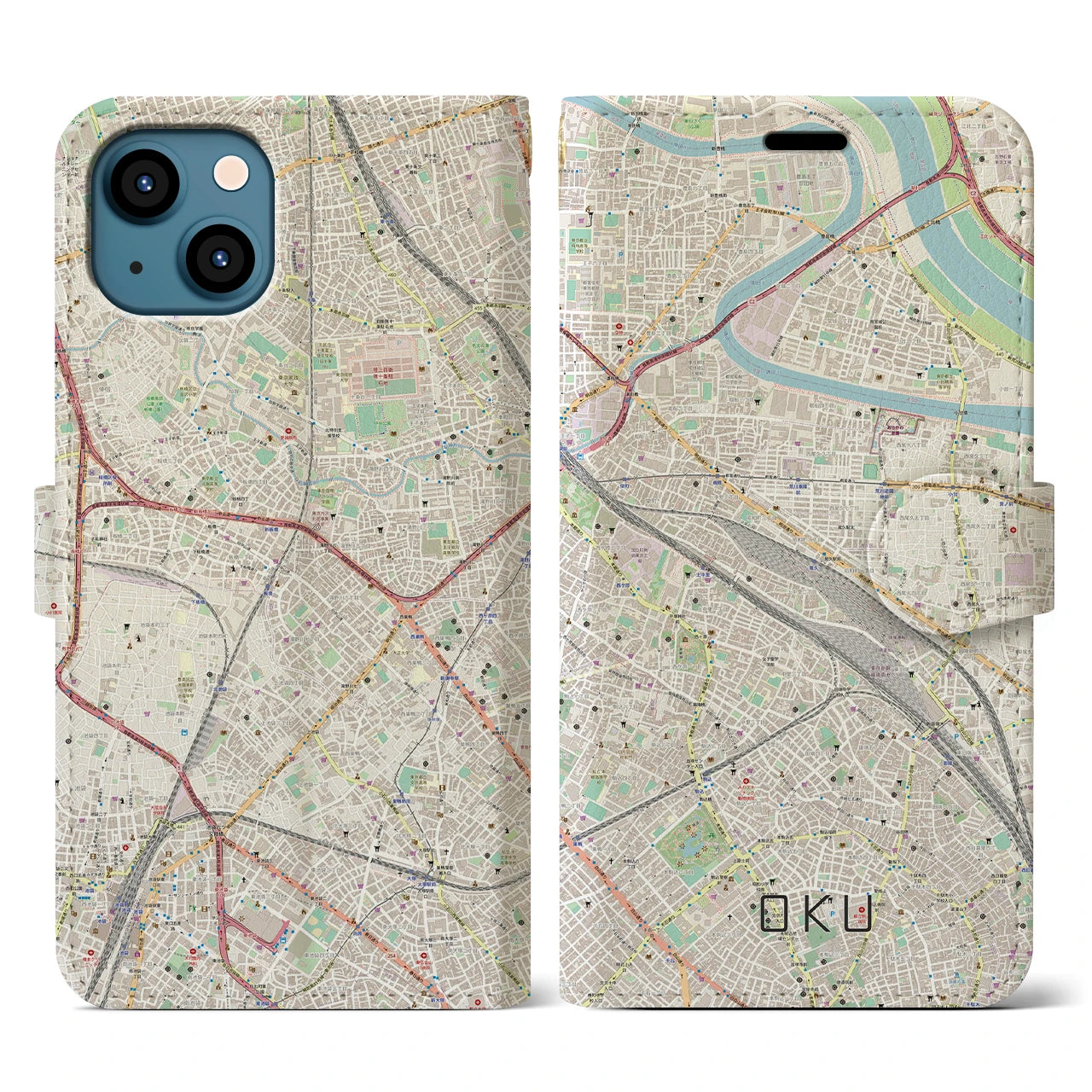 【尾久(東京都)】地図柄iPhoneケース(手帳タイプ)ナチュラル・iPhone 13 用