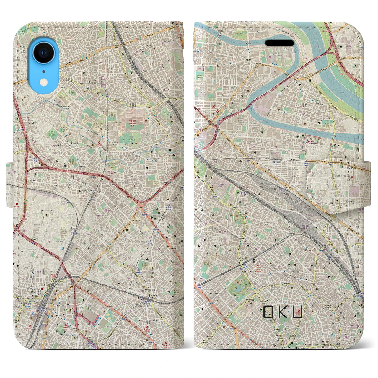 【尾久(東京都)】地図柄iPhoneケース(手帳タイプ)ナチュラル・iPhone XR 用