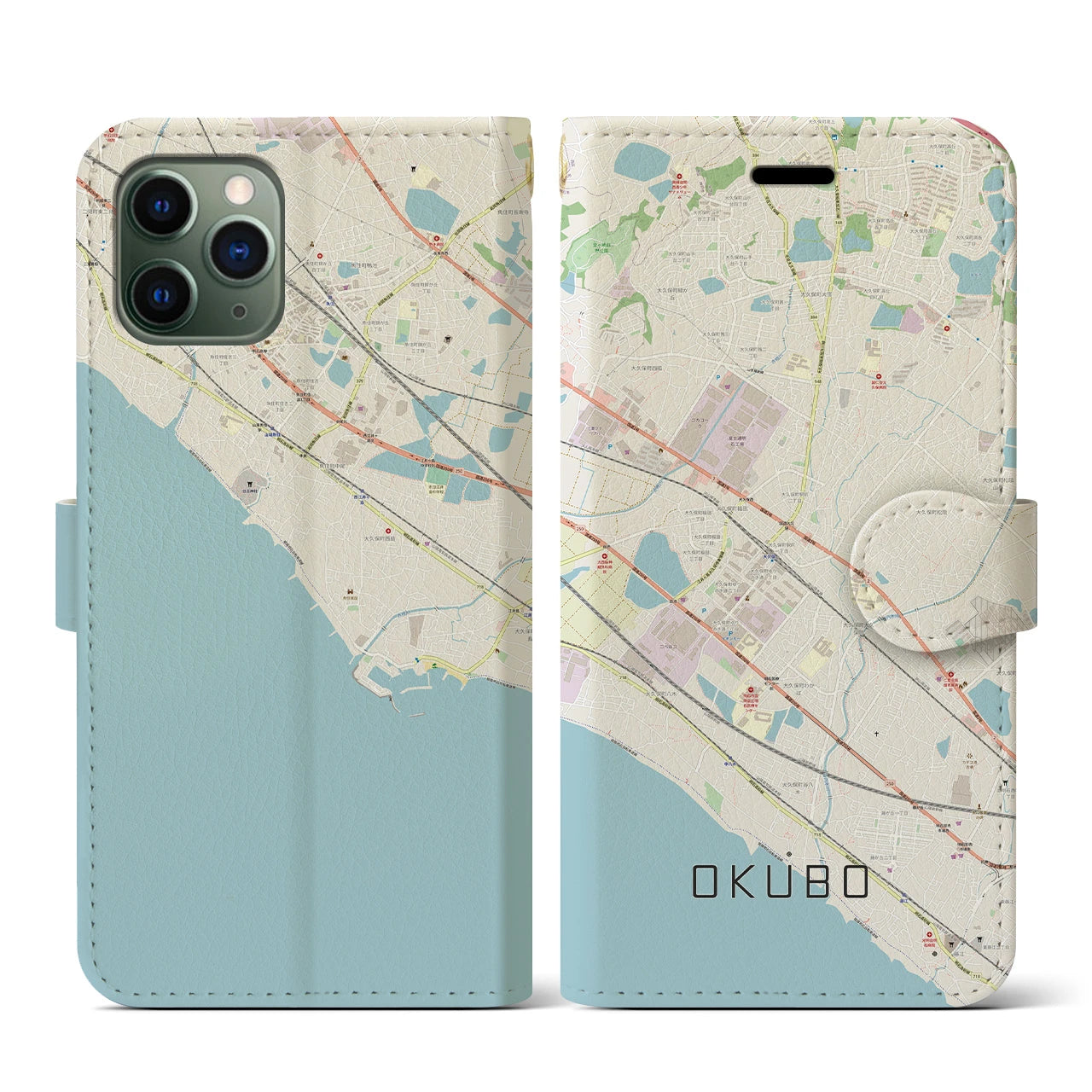 【大久保(兵庫県)】地図柄iPhoneケース(手帳タイプ)ナチュラル・iPhone 11 Pro 用