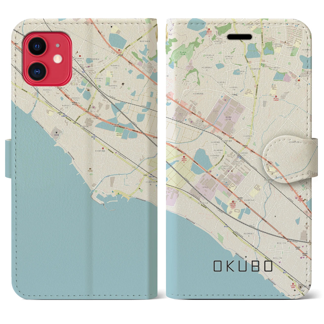 【大久保(兵庫県)】地図柄iPhoneケース(手帳タイプ)ナチュラル・iPhone 11 用