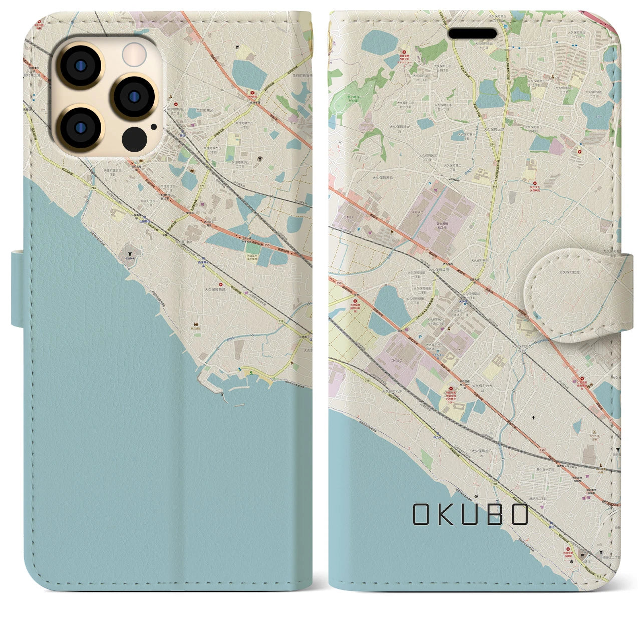 【大久保(兵庫県)】地図柄iPhoneケース(手帳タイプ)ナチュラル・iPhone 12 Pro Max 用