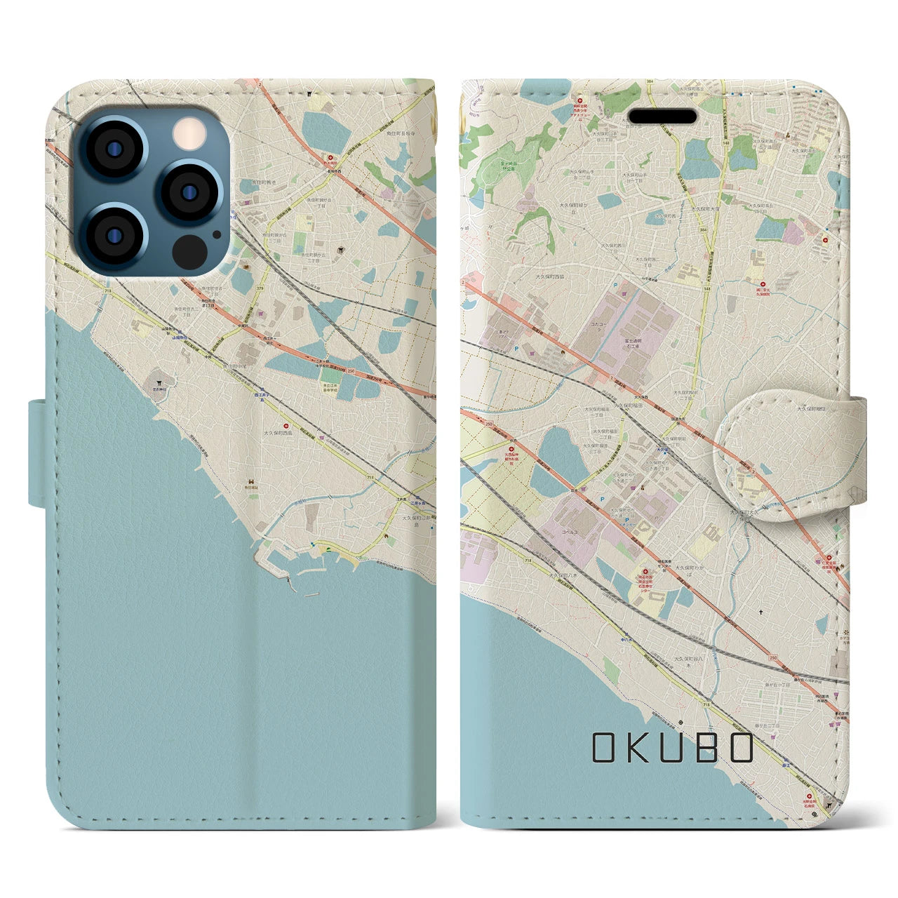 【大久保(兵庫県)】地図柄iPhoneケース(手帳タイプ)ナチュラル・iPhone 12 / 12 Pro 用