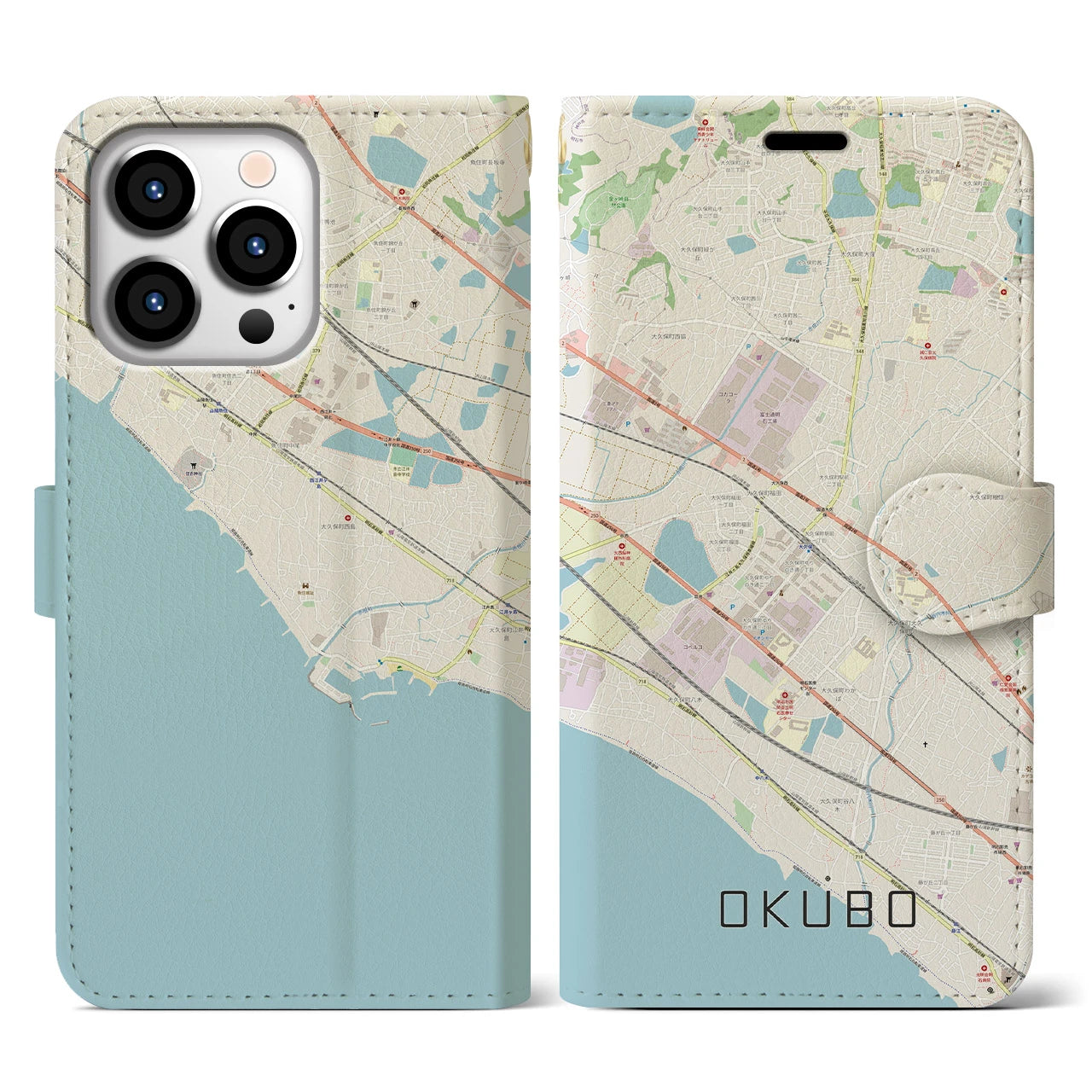 【大久保(兵庫県)】地図柄iPhoneケース(手帳タイプ)ナチュラル・iPhone 13 Pro 用