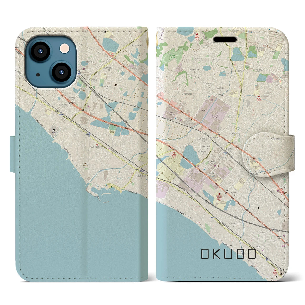【大久保(兵庫県)】地図柄iPhoneケース(手帳タイプ)ナチュラル・iPhone 13 用