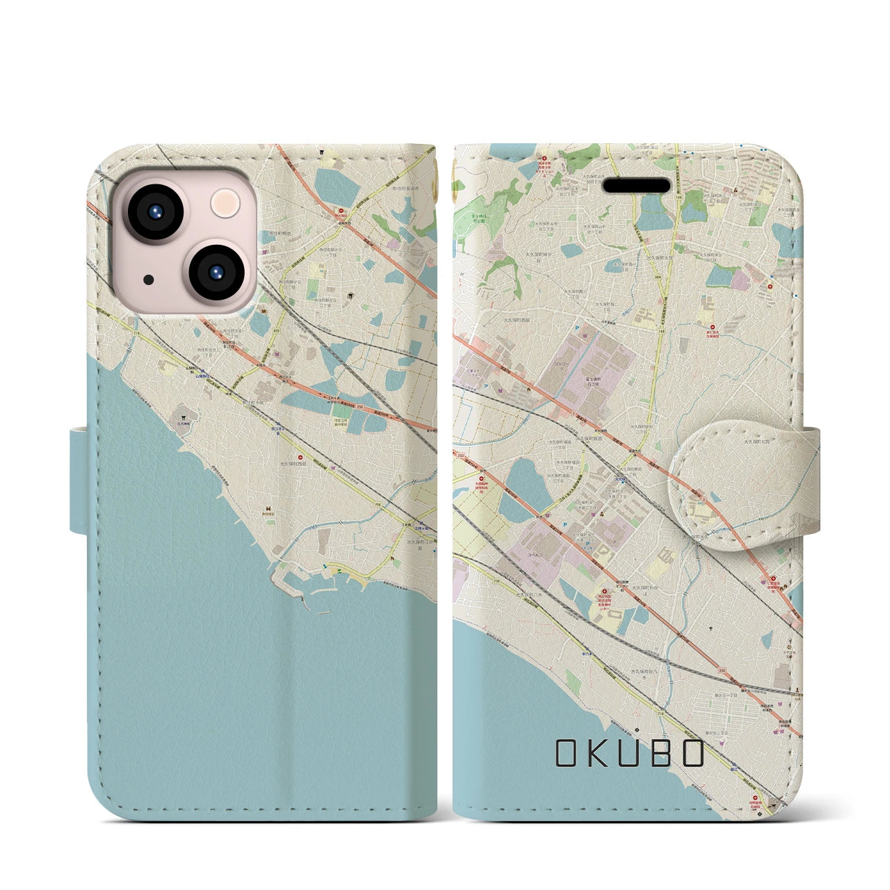 【大久保(兵庫県)】地図柄iPhoneケース(手帳タイプ)ナチュラル・iPhone 13 mini 用