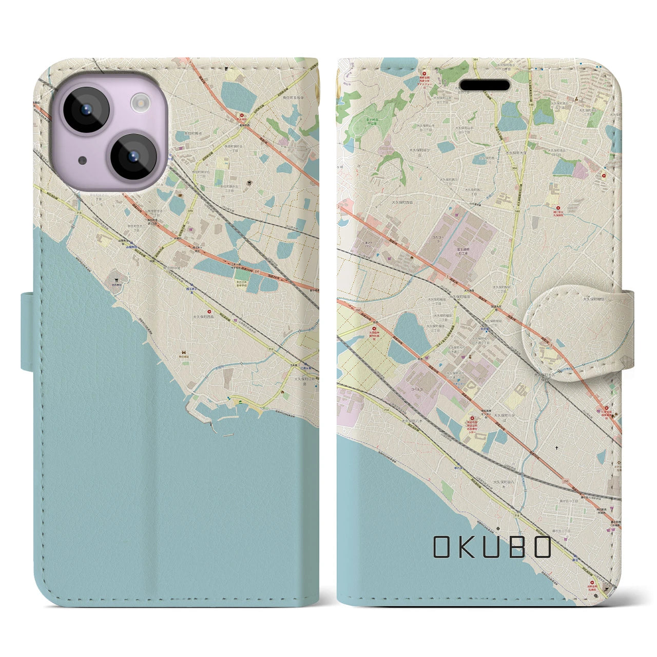 【大久保(兵庫県)】地図柄iPhoneケース(手帳タイプ)ナチュラル・iPhone 14 用