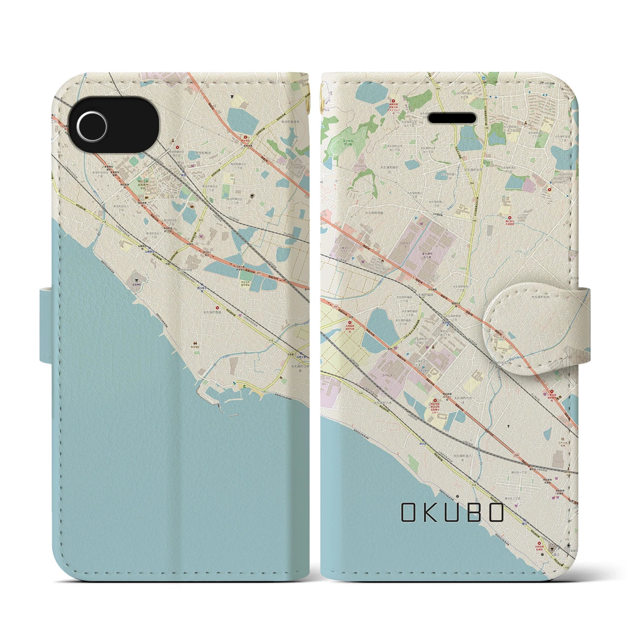 【大久保(兵庫県)】地図柄iPhoneケース(手帳タイプ)ナチュラル・iPhone SE(第3 / 第2世代) / 8 / 7 / 6s / 6 用