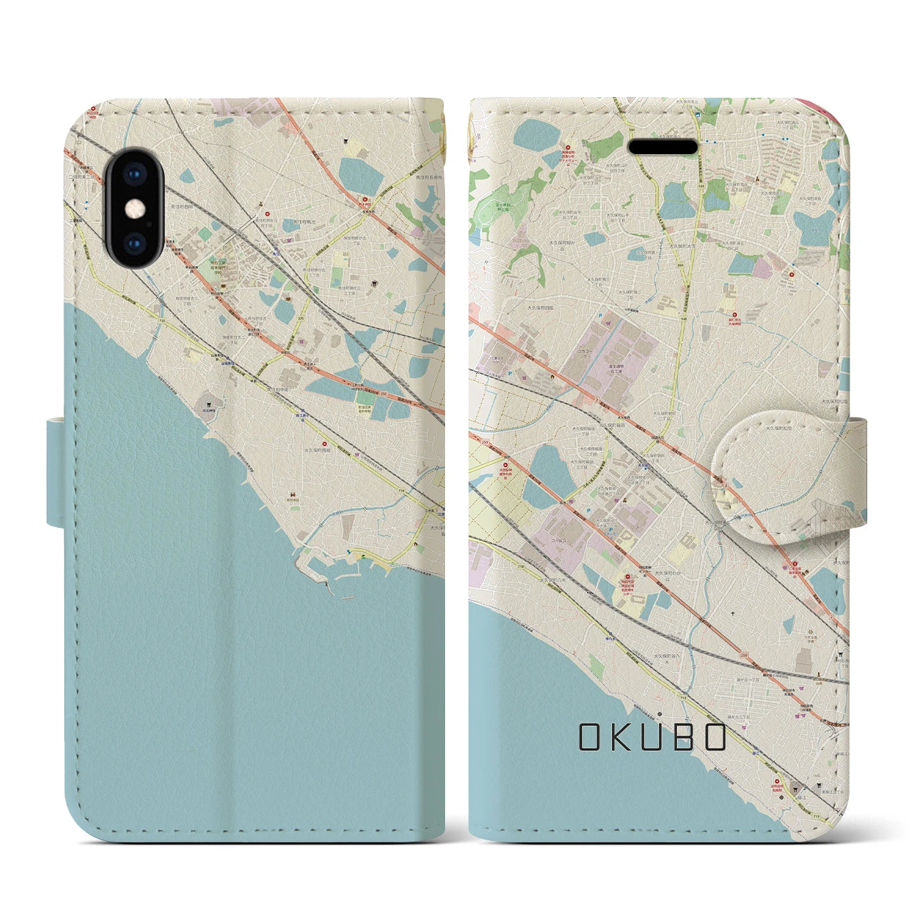 【大久保(兵庫県)】地図柄iPhoneケース(手帳タイプ)ナチュラル・iPhone XS / X 用