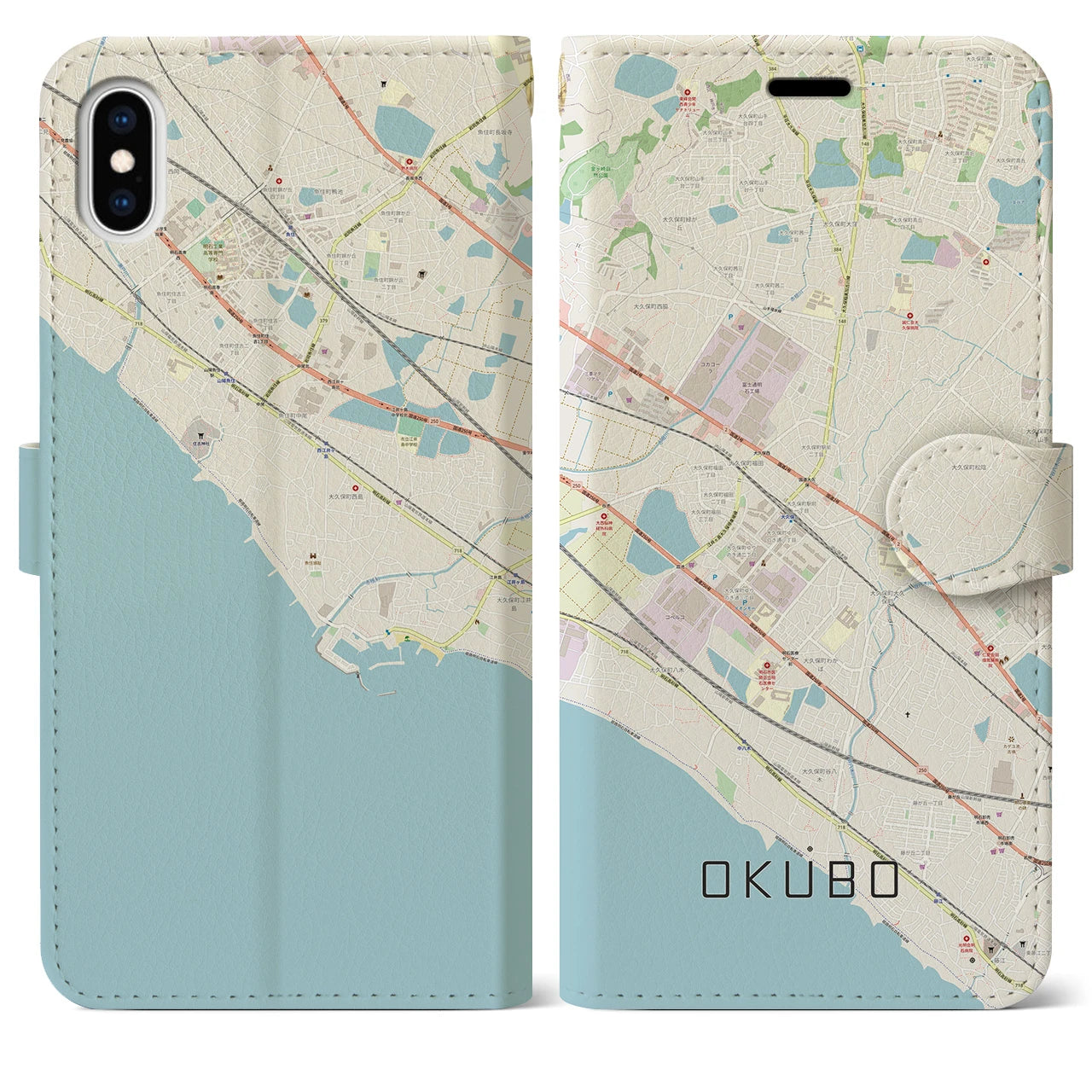 【大久保(兵庫県)】地図柄iPhoneケース(手帳タイプ)ナチュラル・iPhone XS Max 用
