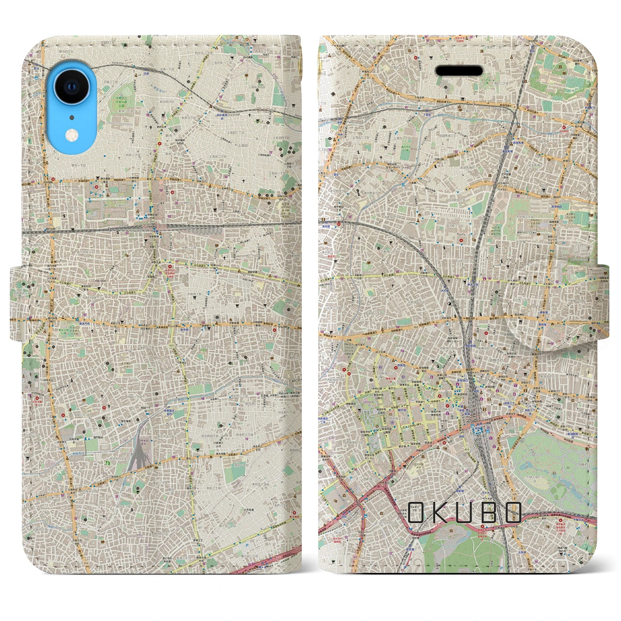 【大久保(東京都)】地図柄iPhoneケース(手帳タイプ)ナチュラル・iPhone XR 用
