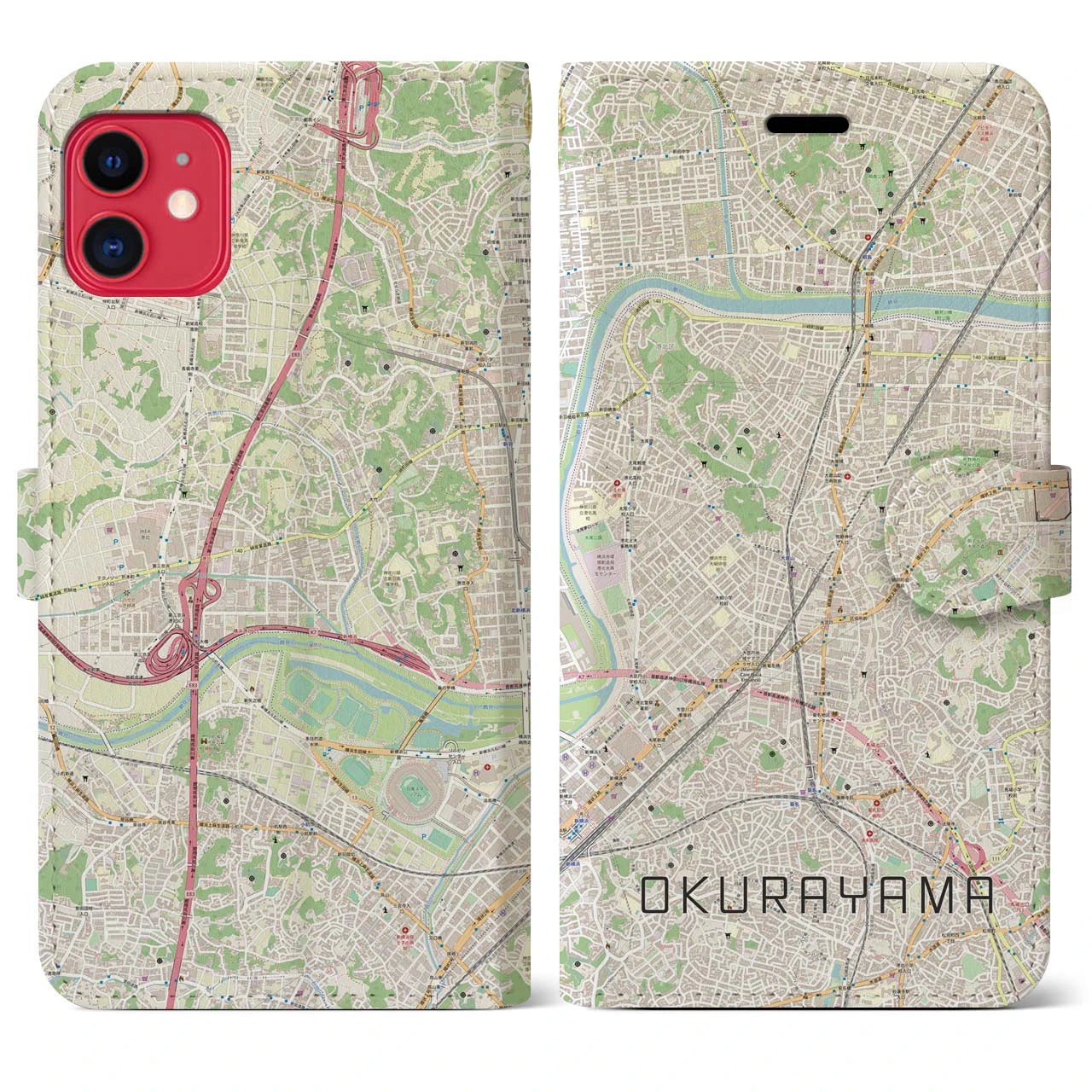 【大倉山(神奈川県)】地図柄iPhoneケース(手帳タイプ)ナチュラル・iPhone 11 用