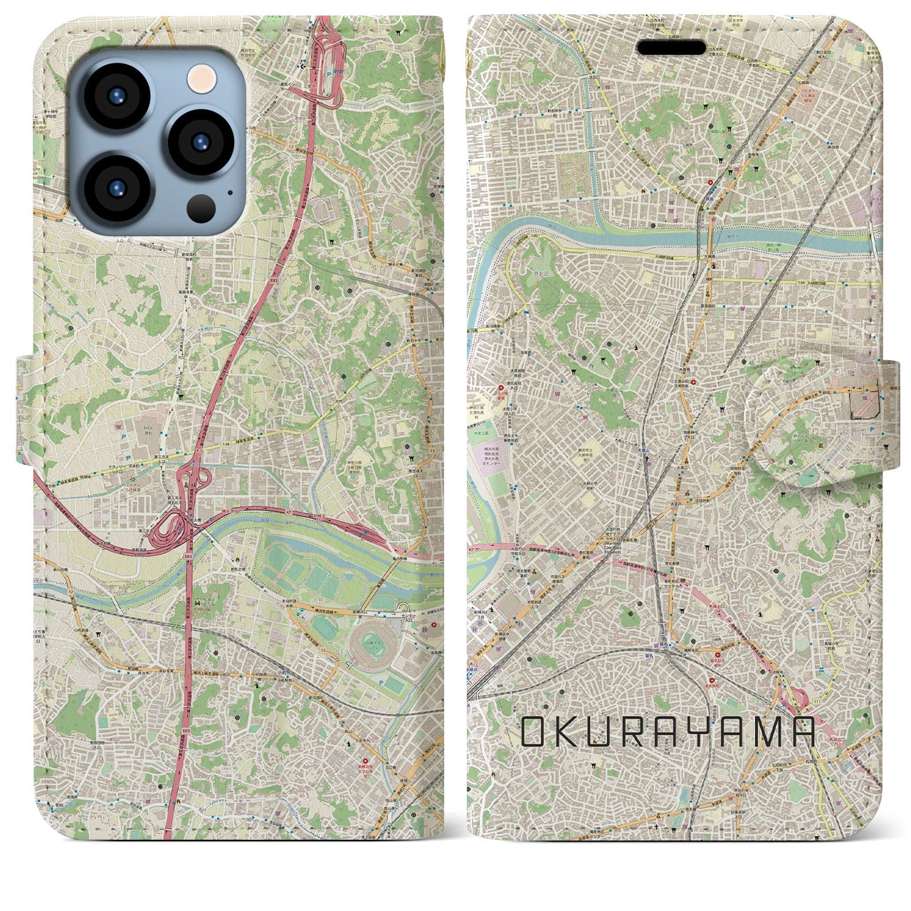【大倉山(神奈川県)】地図柄iPhoneケース(手帳タイプ)ナチュラル・iPhone 13 Pro Max 用