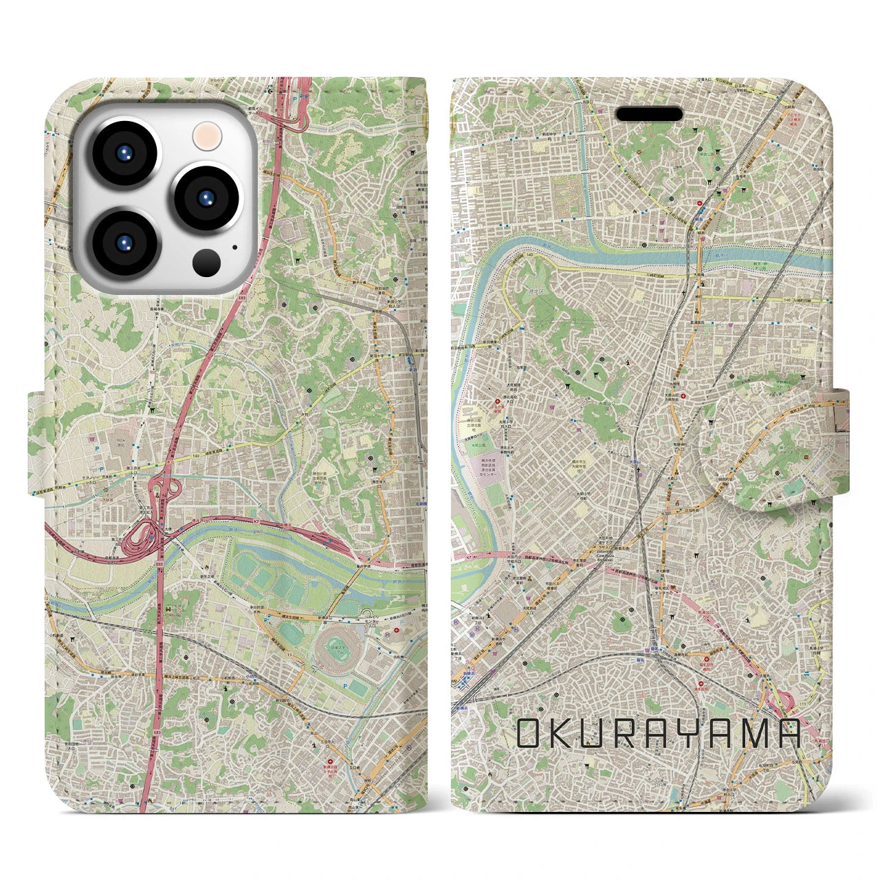【大倉山(神奈川県)】地図柄iPhoneケース(手帳タイプ)ナチュラル・iPhone 13 Pro 用