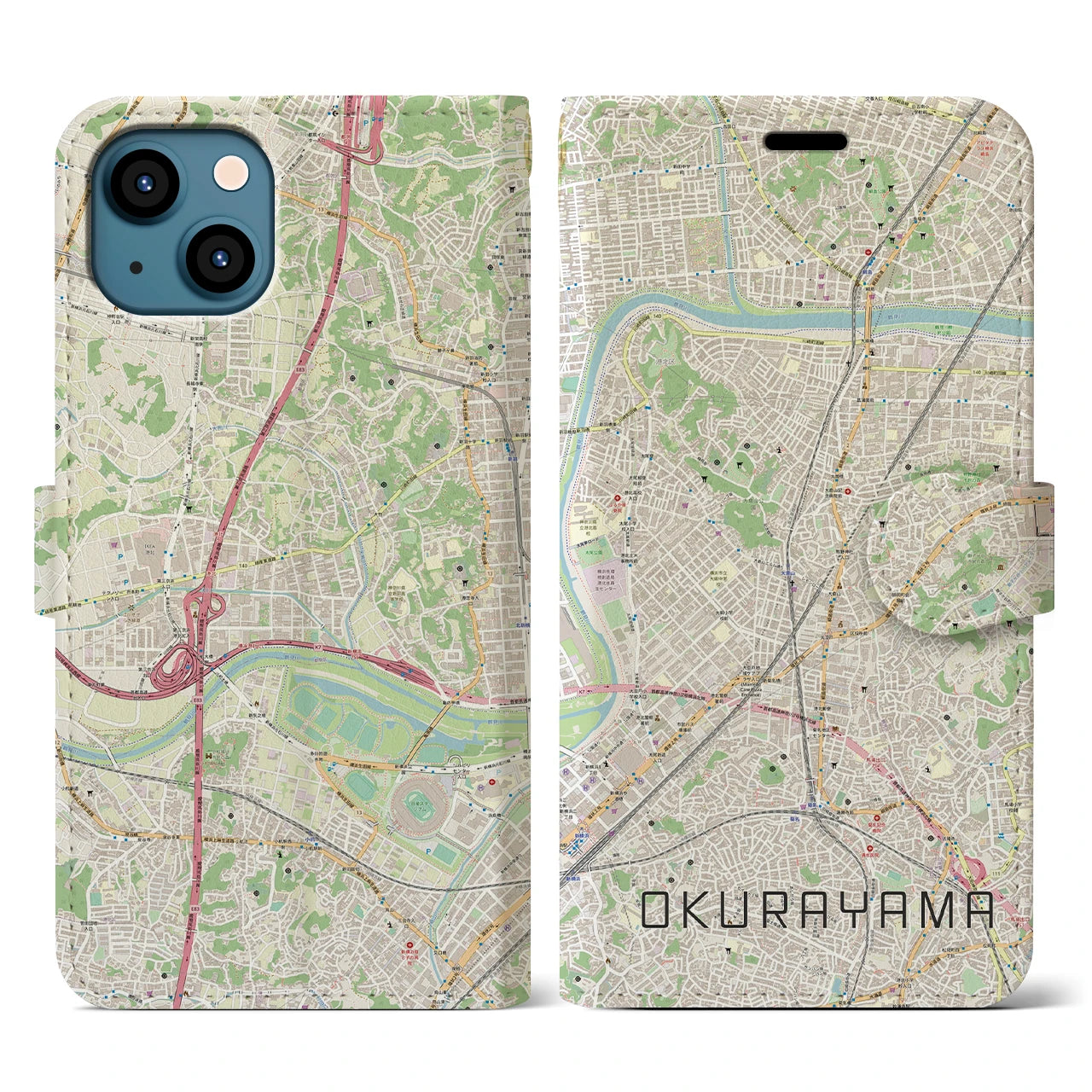 【大倉山(神奈川県)】地図柄iPhoneケース(手帳タイプ)ナチュラル・iPhone 13 用
