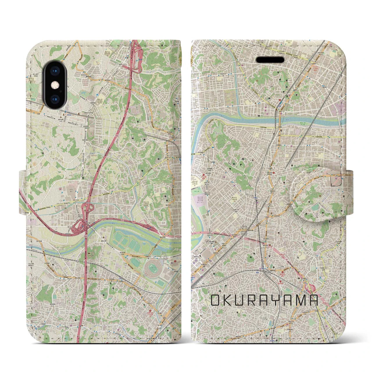 【大倉山(神奈川県)】地図柄iPhoneケース(手帳タイプ)ナチュラル・iPhone XS / X 用