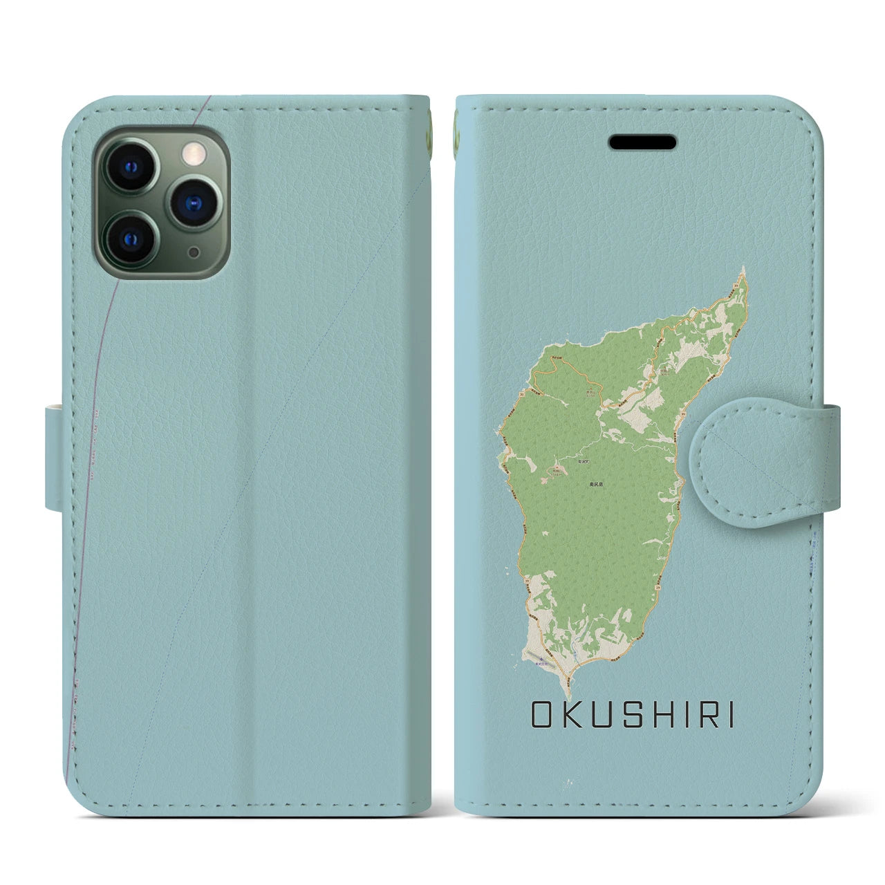 【奥尻(北海道)】地図柄iPhoneケース(手帳タイプ)ナチュラル・iPhone 11 Pro 用