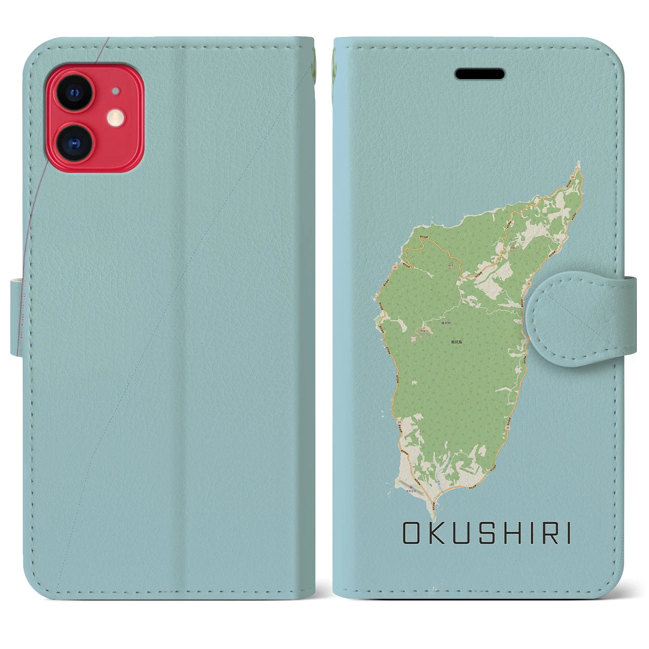 【奥尻(北海道)】地図柄iPhoneケース(手帳タイプ)ナチュラル・iPhone 11 用