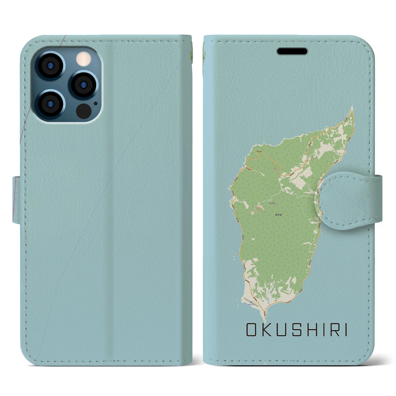 【奥尻(北海道)】地図柄iPhoneケース(手帳タイプ)ナチュラル・iPhone 12 / 12 Pro 用