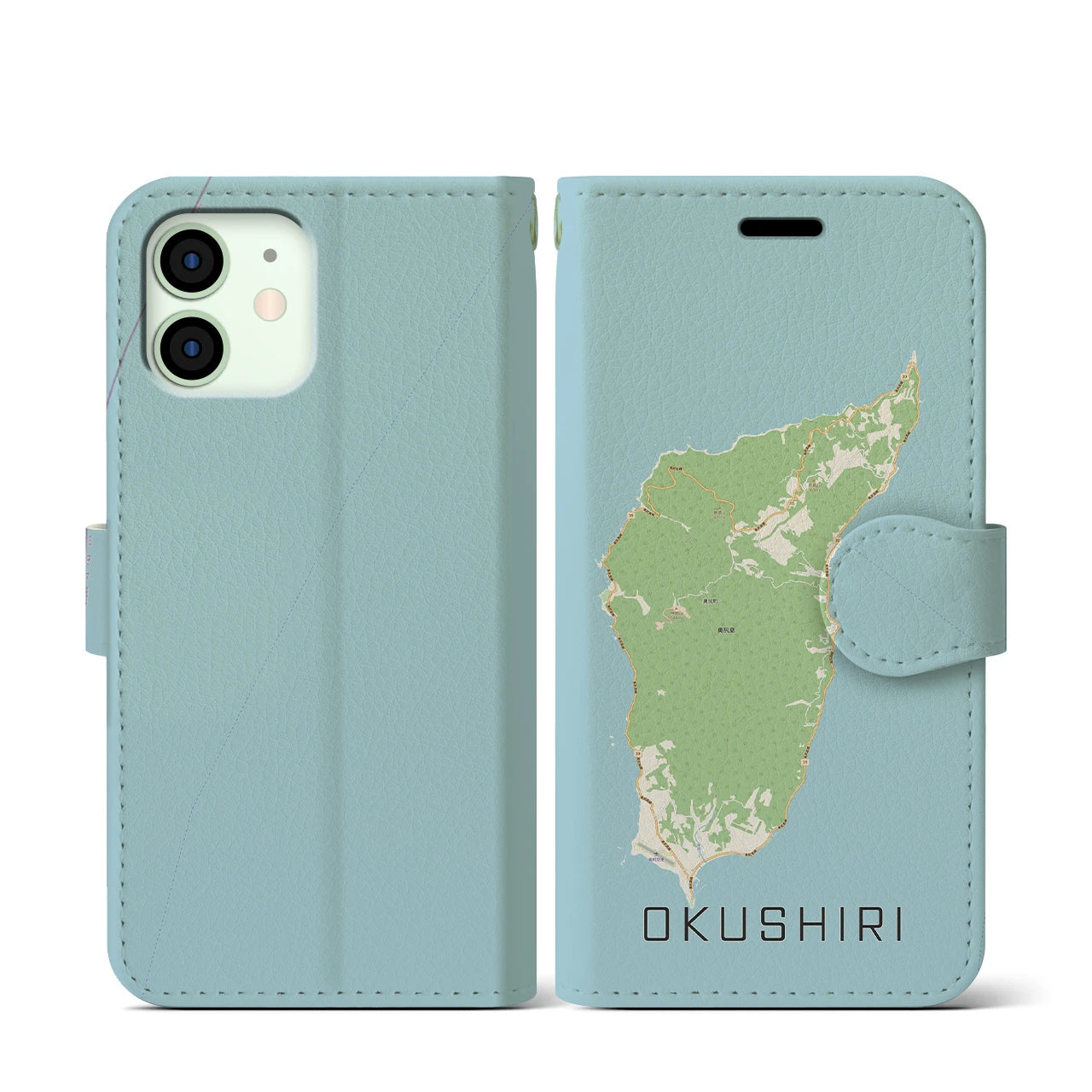 【奥尻(北海道)】地図柄iPhoneケース(手帳タイプ)ナチュラル・iPhone 12 mini 用