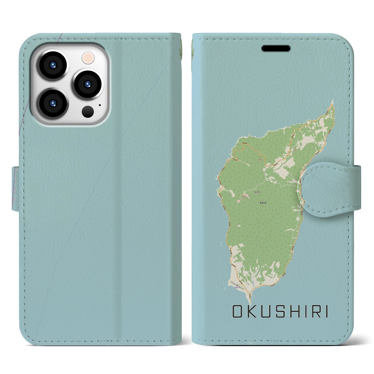 【奥尻(北海道)】地図柄iPhoneケース(手帳タイプ)ナチュラル・iPhone 13 Pro 用