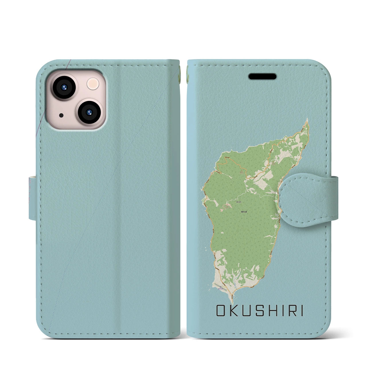 【奥尻(北海道)】地図柄iPhoneケース(手帳タイプ)ナチュラル・iPhone 13 mini 用