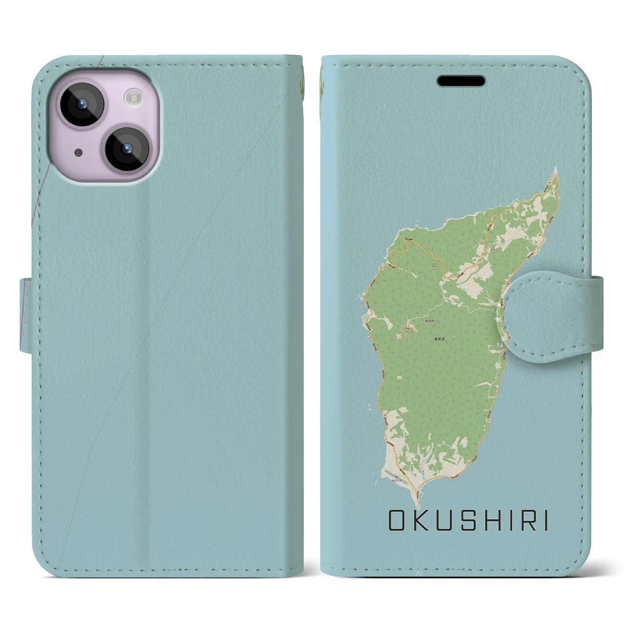 【奥尻(北海道)】地図柄iPhoneケース(手帳タイプ)ナチュラル・iPhone 14 用