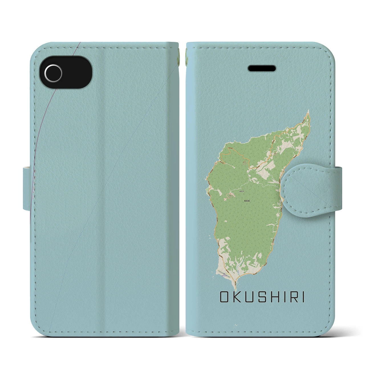 【奥尻(北海道)】地図柄iPhoneケース(手帳タイプ)ナチュラル・iPhone SE(第3 / 第2世代) / 8 / 7 / 6s / 6 用