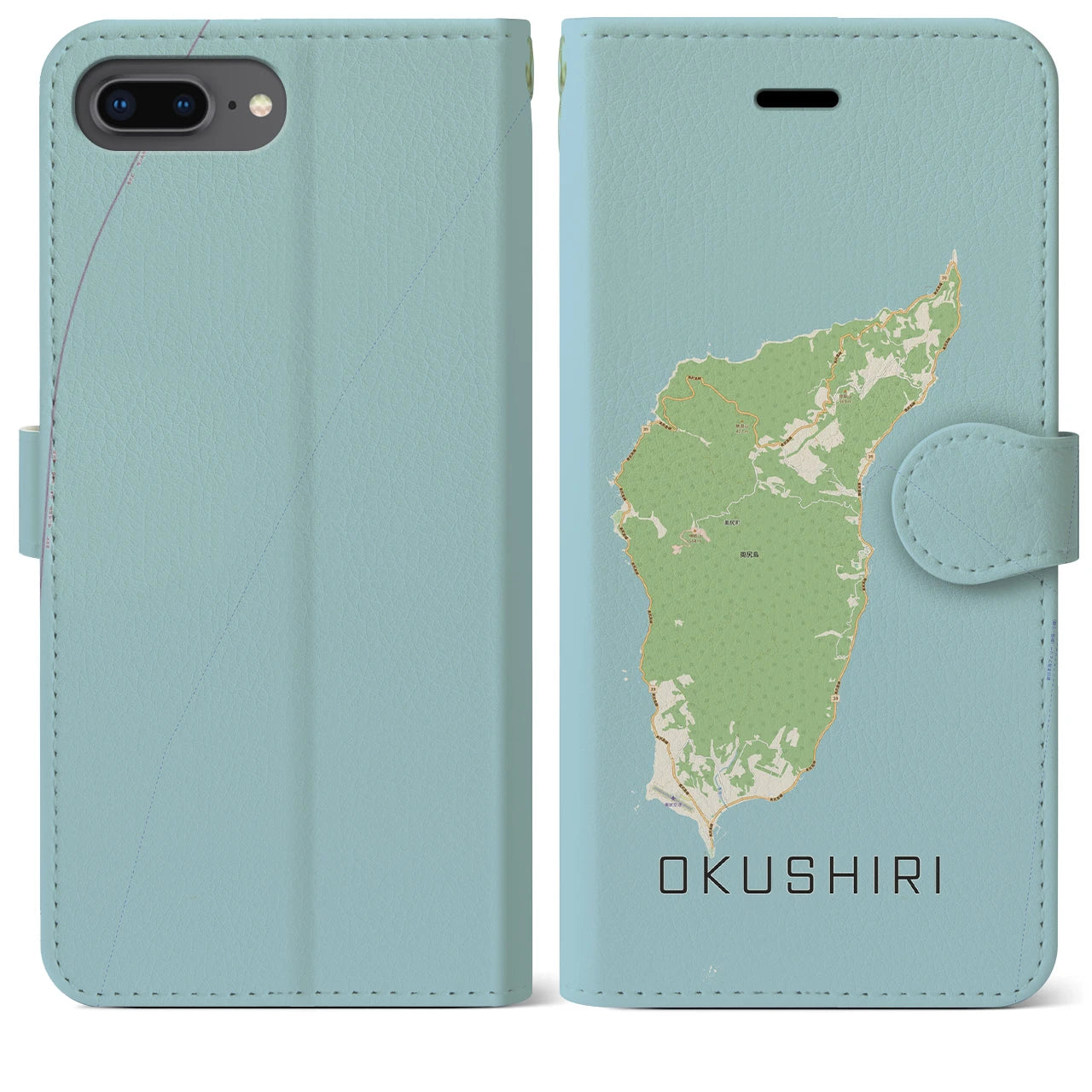 【奥尻(北海道)】地図柄iPhoneケース(手帳タイプ)ナチュラル・iPhone 8Plus /7Plus / 6sPlus / 6Plus 用