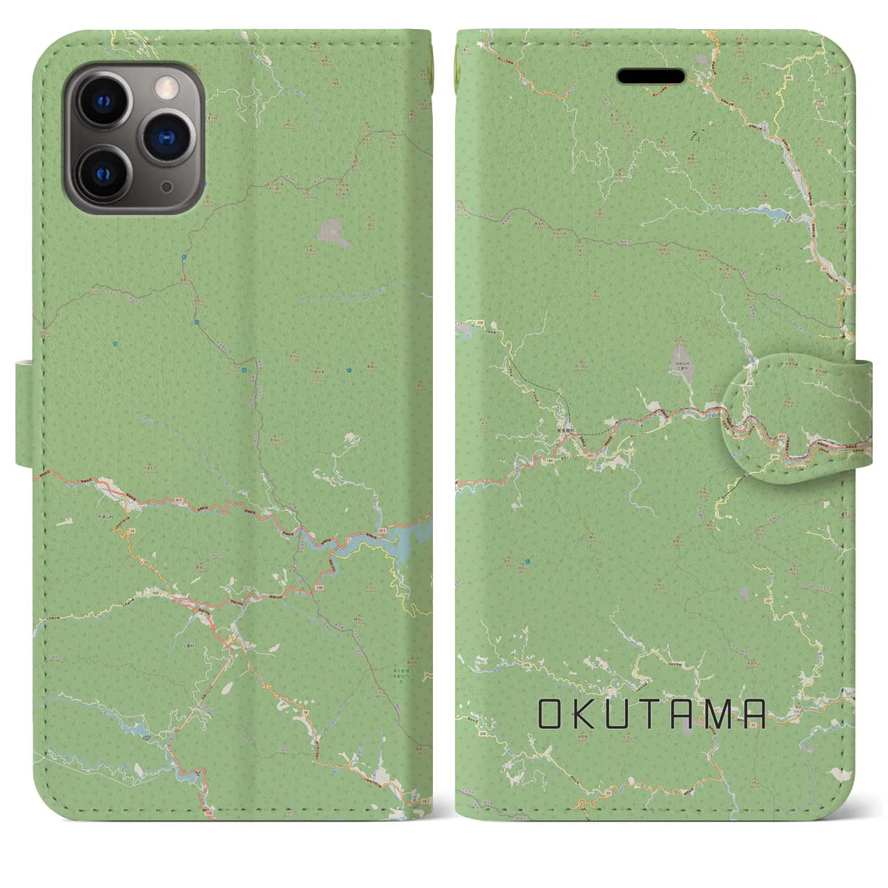 【奥多摩(東京都)】地図柄iPhoneケース(手帳タイプ)ナチュラル・iPhone 11 Pro Max 用