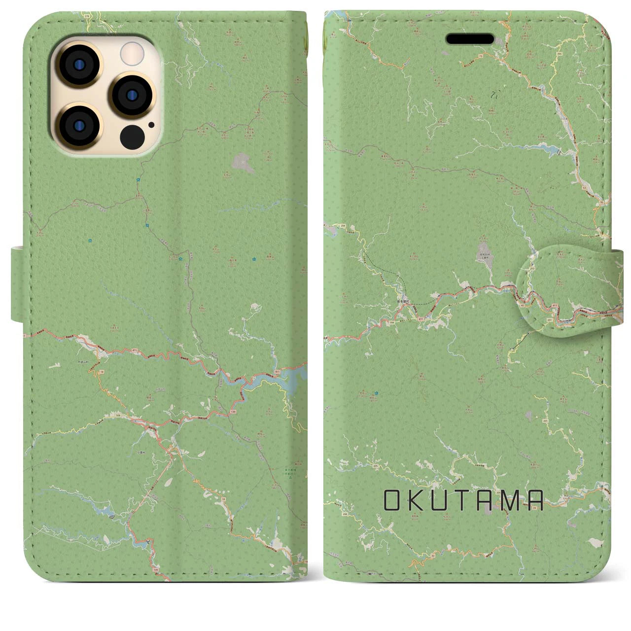【奥多摩(東京都)】地図柄iPhoneケース(手帳タイプ)ナチュラル・iPhone 12 Pro Max 用