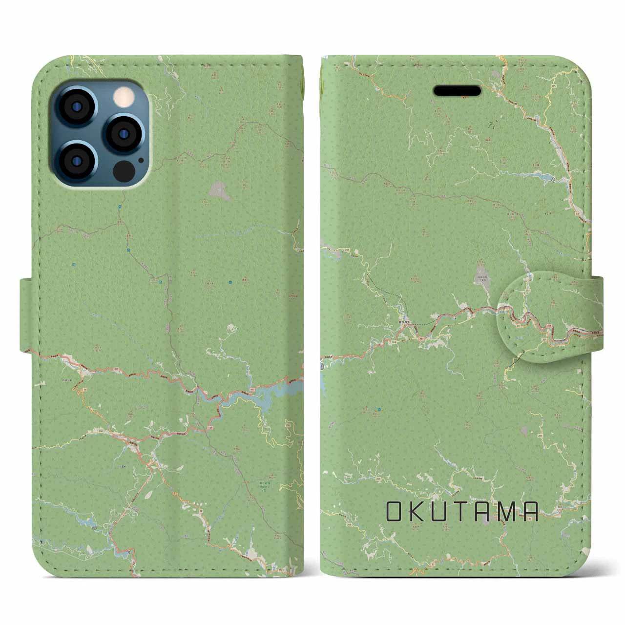 【奥多摩(東京都)】地図柄iPhoneケース(手帳タイプ)ナチュラル・iPhone 12 / 12 Pro 用