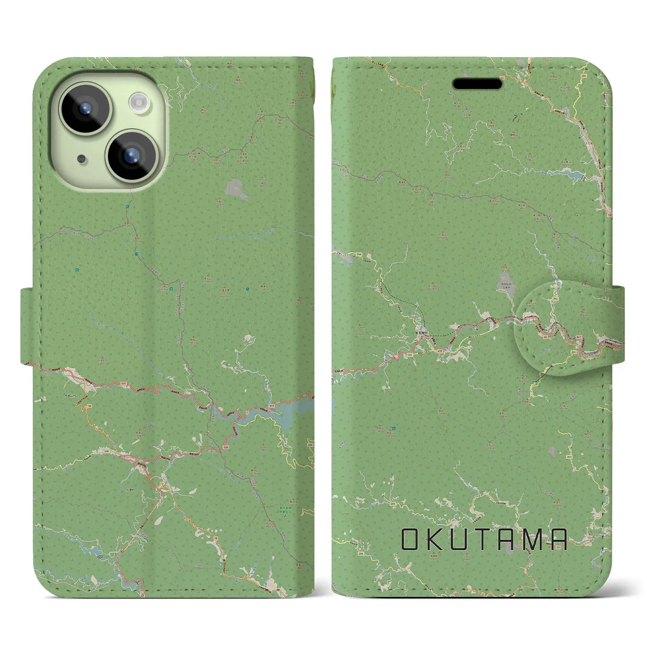 【奥多摩(東京都)】地図柄iPhoneケース(手帳タイプ)ナチュラル・iPhone 15 用
