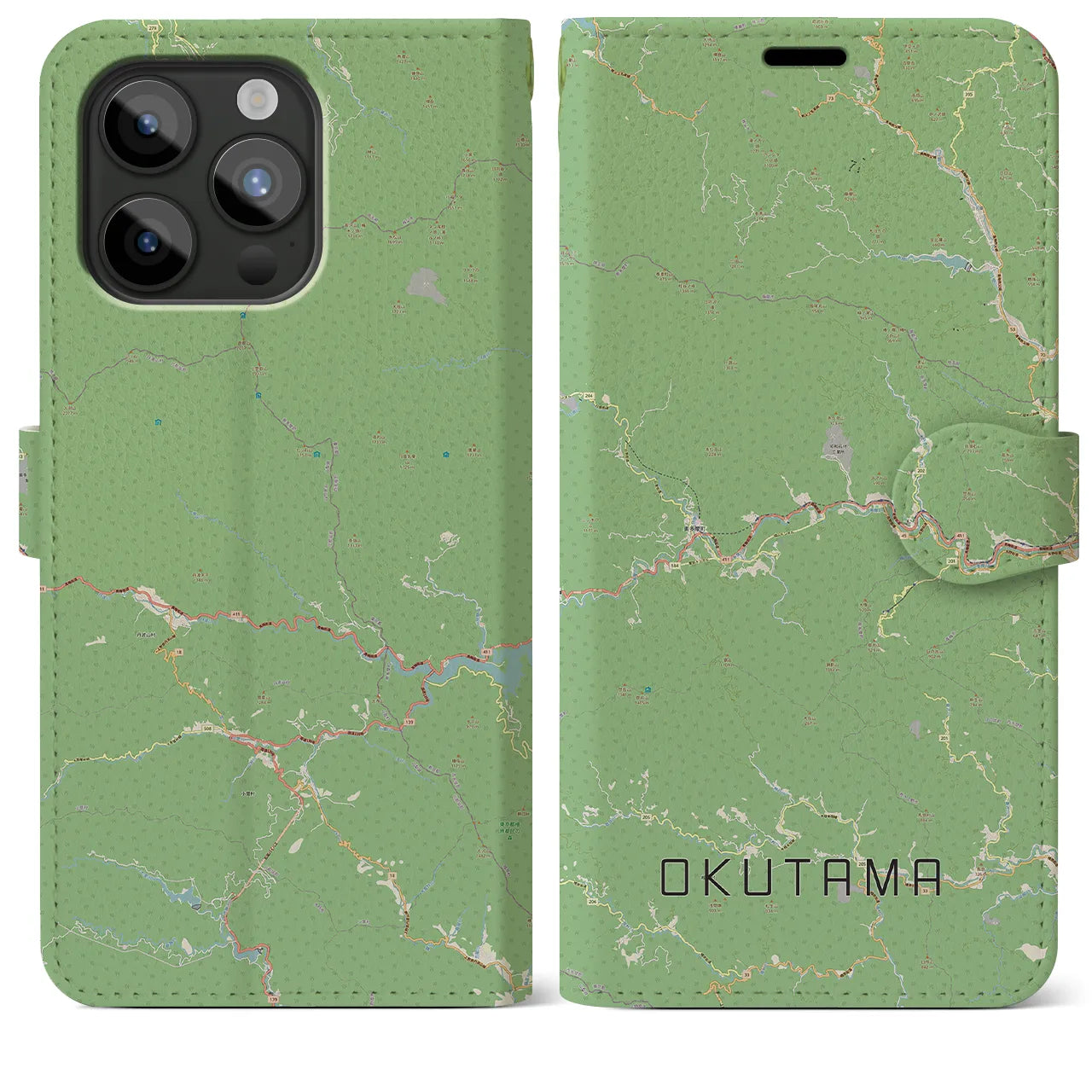 【奥多摩(東京都)】地図柄iPhoneケース(手帳タイプ)ナチュラル・iPhone 15 Pro Max 用