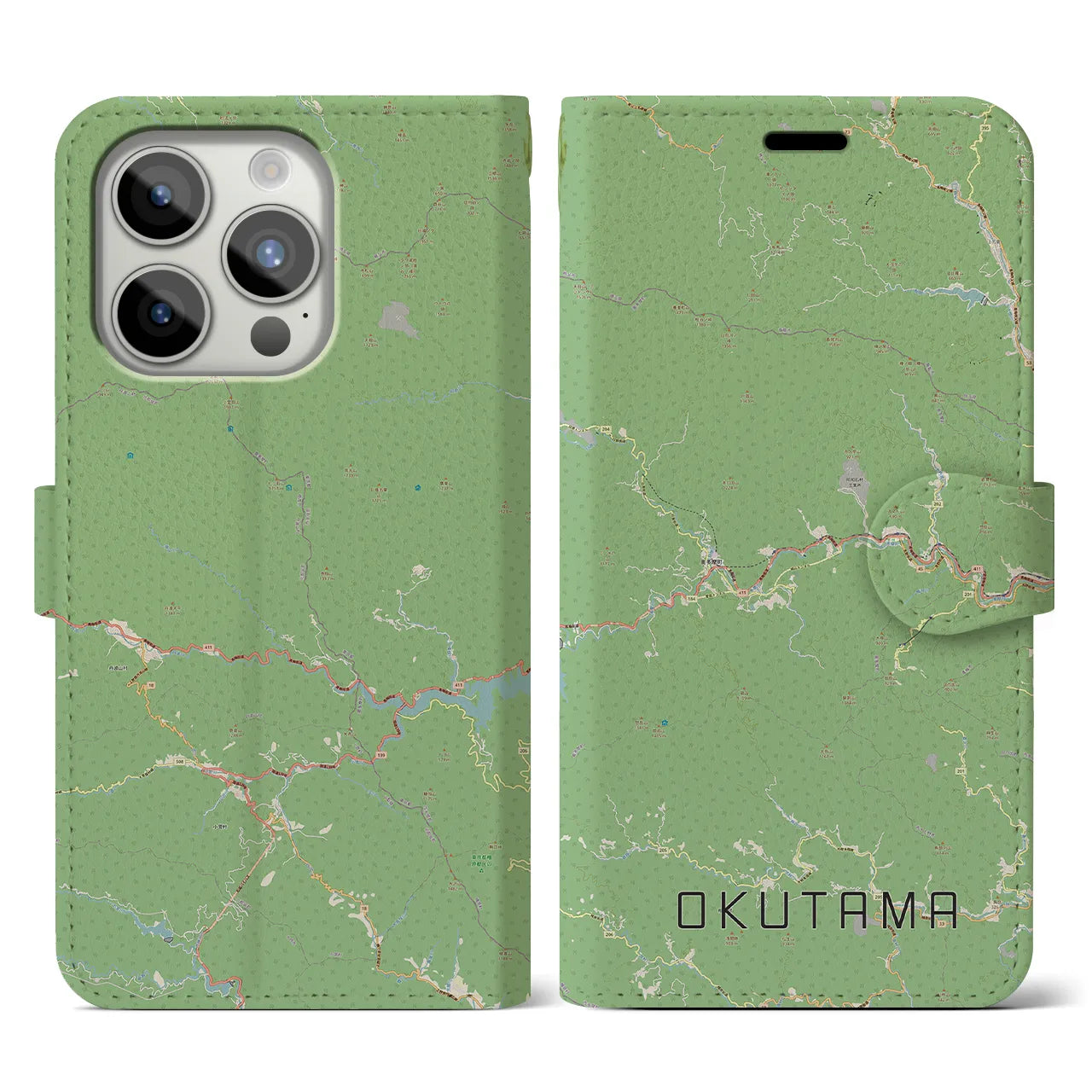 【奥多摩(東京都)】地図柄iPhoneケース(手帳タイプ)ナチュラル・iPhone 15 Pro 用