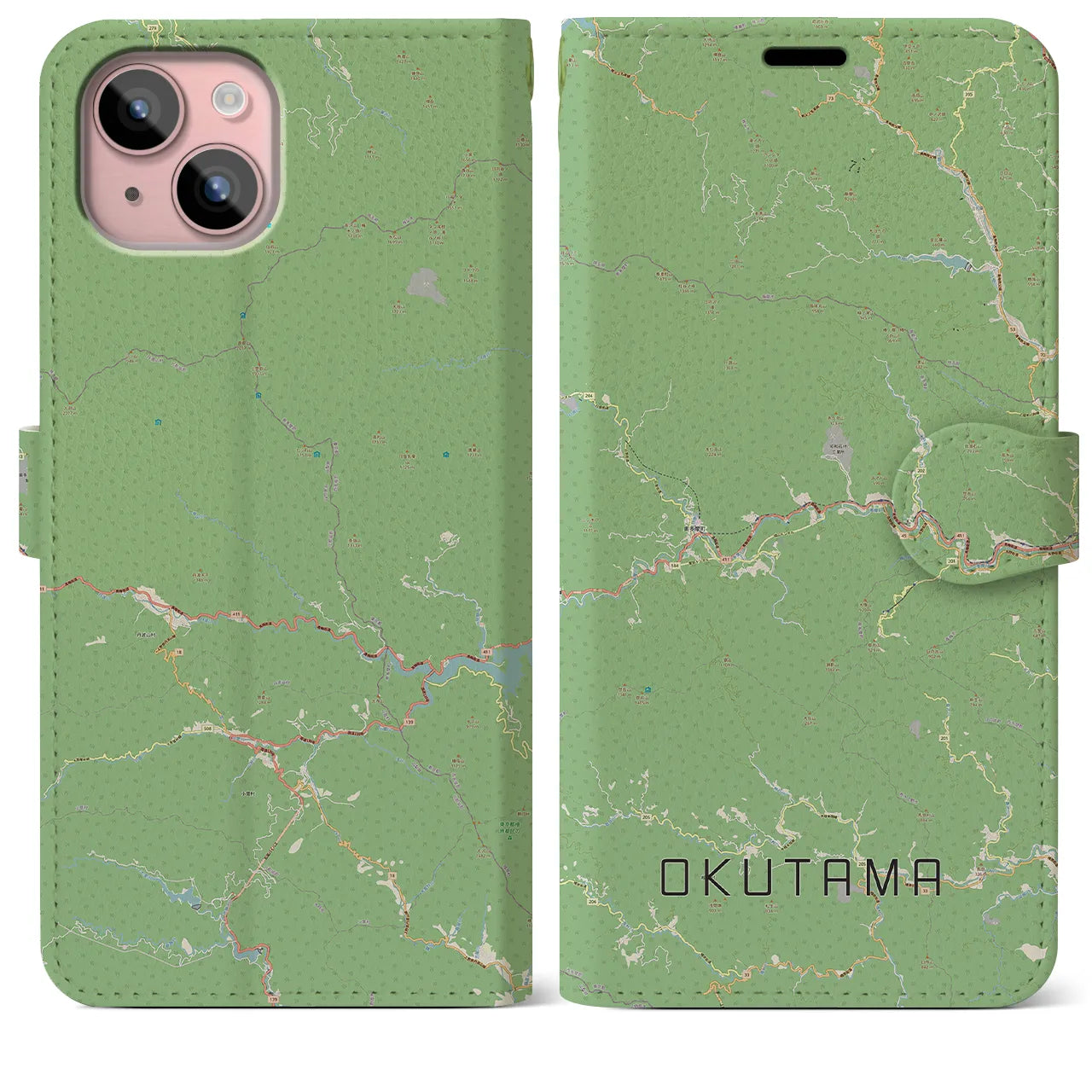 【奥多摩(東京都)】地図柄iPhoneケース(手帳タイプ)ナチュラル・iPhone 15 Plus 用