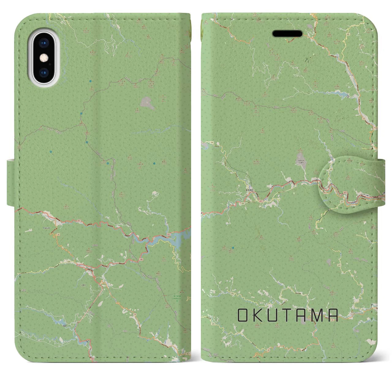 【奥多摩(東京都)】地図柄iPhoneケース(手帳タイプ)ナチュラル・iPhone XS Max 用
