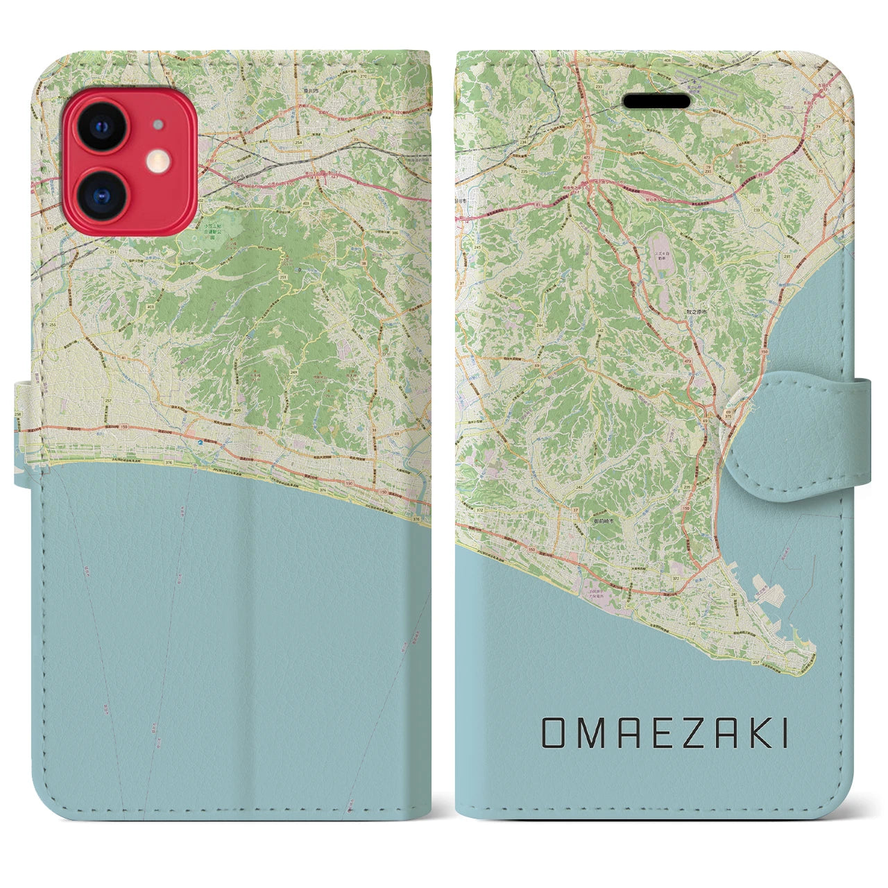 【御前崎(静岡県)】地図柄iPhoneケース(手帳タイプ)ナチュラル・iPhone 11 用