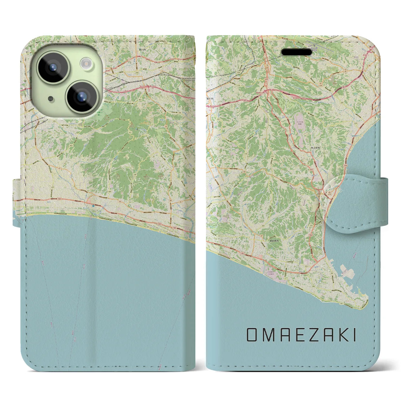 【御前崎(静岡県)】地図柄iPhoneケース(手帳タイプ)ナチュラル・iPhone 15 用