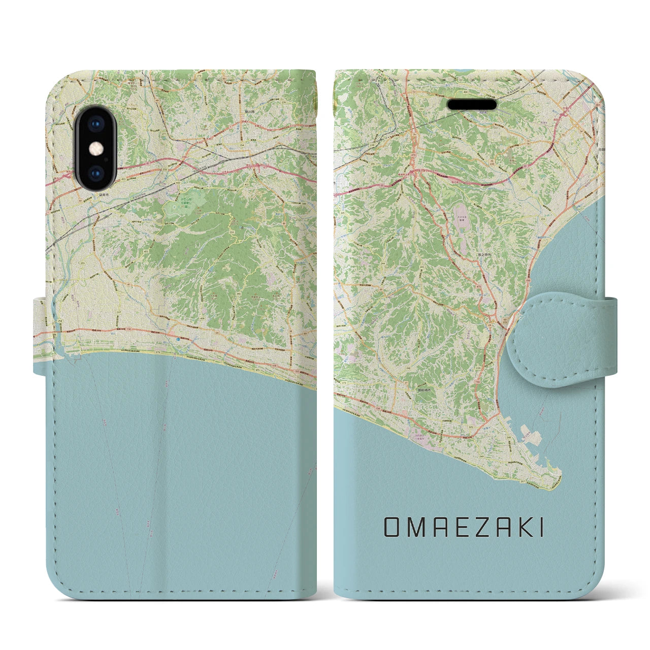 【御前崎(静岡県)】地図柄iPhoneケース(手帳タイプ)ナチュラル・iPhone XS / X 用