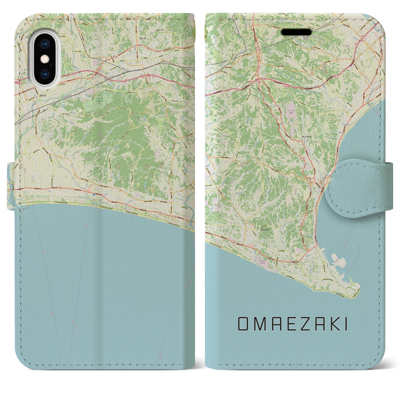 【御前崎(静岡県)】地図柄iPhoneケース(手帳タイプ)ナチュラル・iPhone XS Max 用